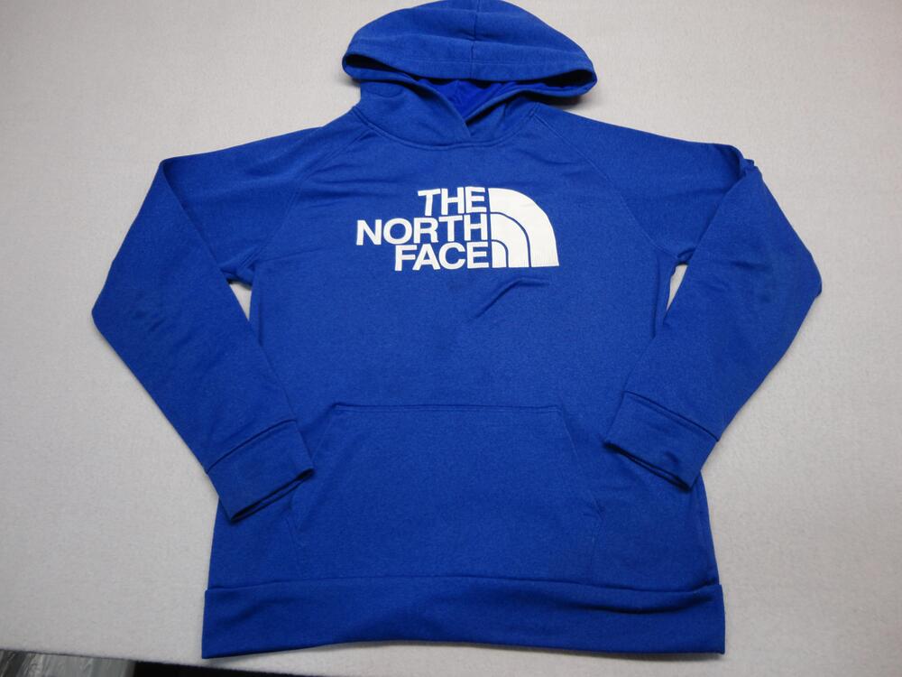 The North Face Hoodie Womens Large Blue Pullover Fleece Logo Kangaroo Pocket